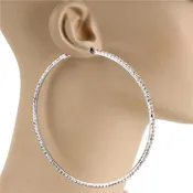 100mm SILVER HOOP EARRINGS CLEAR STONES ( 0140 1C)