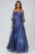 3/4 Puff Sleeve Organza Gown