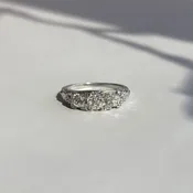 1920s Floral 3-Stone 0.85ct Diamond Engagement Ring | 18K White Gold | Vintage