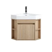 18 Inch Modern Wall-Mount Light Oak Trinsville Corner Bathroom Vanity, Single Sink, Integrated Sink Top