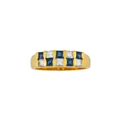 18K Gold Princess Cut Blue & White Sapphire Checkerboard Band Ring
