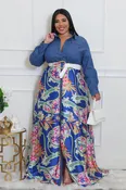 Denim Dream Satin Maxi Dress (Plus Size)