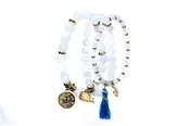 3 Piece White Stretch Bracelet with Charms & Tassel