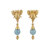 Bee with Aquamarine Agate Gemstone Earrings