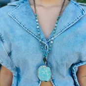 Bohemian Stone & Rosary Chain Stone Drop Necklace