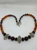 #33 Red Tiger Eye, Herkimer Diamond, Jet and Carnelian Necklace