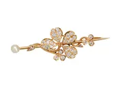 Antique Diamond Clover Pearl Brooch