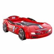 BiTurbo Red Twin-Size Race Car Bed with Remote, LED Lights and Sound Effects