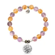 Amethyst Citrine Gemstone Bracelet with Birthday Wishes Sterling Silver Charm