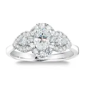 14k White Gold Victor Corp. 1.00ct, 3-stone, Oval and Pear-shaped Diamond Ring