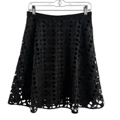 AKRIS Size 8 Black Eyelet Knee Length Polyester SKIRT