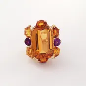 Citrine and Amethyst Yellow Gold Ring