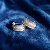 Baguette and Round Diamond Hoop Earrings in White Gold