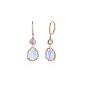14KR Diamond White Topaz, Moonstone Drop Earring