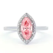 Fancy Vivid Pink 0.80 Carat Marquise Diamond Halo Engagement Ring 0.93 CTW in Platinum