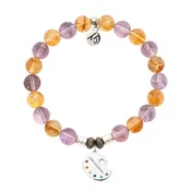 Amethyst Citrine Gemstone Bracelet with Create Sterling Silver Charm