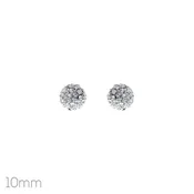 10mm SILVER BALL EARRINGS CLEAR STONES ( 27058 )