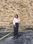 Black + Cream Dot Satin Midi Skirt