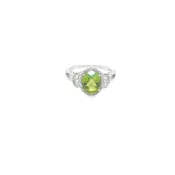 10K Oval Peridot and Halo Ring
