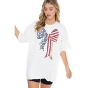 America Coquette Bow Ribbon Graphic Oversized Tee — Forma Bella Boutique