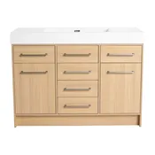 48″ Weston Freestanding Bathroom Vanity Cabinet with White Resin Sink, 6 Soft-Close Drawers &amp; Storage