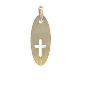 10K Brushed Gold Oval Pendant with Cross Cut-out