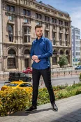 Blue Watermark Slim Moda Dress Shirt