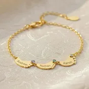 Footprint Charm Bracelet with Kid's Names and Birthstones