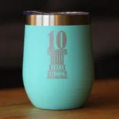 10th Anniversary Party Decor Insulated Wine Tumbler with Sliding Lid 10 Years Strong 12oz Stainless Steel Tumbler