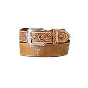 3D Brown Filigree Cross Concho Belt with Floral Embossed Billets