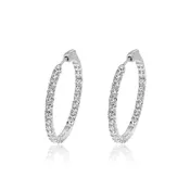 14KW Gold 3 Prong Inside Outside Diamond Hoop Earrings 50D=3.13Ct