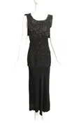 1930s Black & Gold Crepe Evening Gown, Size 8