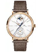 IWC Portofino Automatic Complete Calendar White Dial 18K Rose Gold Brown Leather Strap Men's Watch IW359002