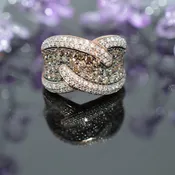 10K Rose Gold Beautiful Wide Band Ring With Brown & White Diamonds