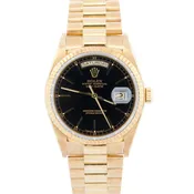 1986 Rolex Day-Date President 18038 Black Fluted 18K Yellow Gold 36mm Watch
