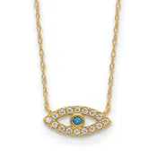 10K Polished Blue and Clear CZ Evil Eye 18.5 inch Necklace
