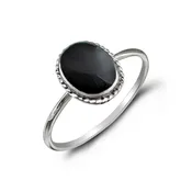 Black Oval Rope Silver Ring