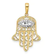 14k Two-Tone Filigree Evil Eye Hamsa Pendant