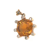 14 Carat Antique Cushion Shaped Citrine and Old Mine Cut Diamond Pendant