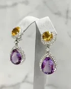 Amethyst and Citrine Earrings with Diamond Halo