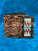 3D D250010102 Mens Hand Tooled Scroll Embroidered Inlay Bifold Wallet Brown