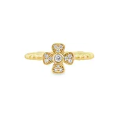 0.12 CTW Diamond Flower Ring with Beaded Band, 14K Yellow Gold