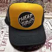 Cheap Thrills Black Circle Logo Graphic Printed Black/Gold Trucker Hat — Oliver Peck's Anchor Screen Printing  Dallas Texas