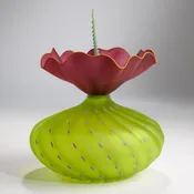 Bobtanical Urchin Art Glass - Acid Green, Dark Ruby and Teal