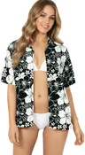 All Hibiscus Black Printed Hawaiian Shirts For Women P00540