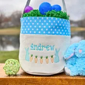 Personalized Bunny with Carrots Design Embroidered Kid's Easter Egg Candy Basket