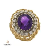 Amethyst Diamond 1970's Ring 14K Yellow Gold 4.40CT