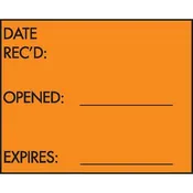 3 Line Label: "Date Rec'd / Opened / Expires," Fluorescent Orange.