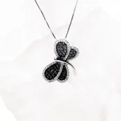 Black and White Diamond Butterfly Pendant with Chain