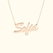 14K Gold Brush Nameplate Necklace - Adjustable Chain